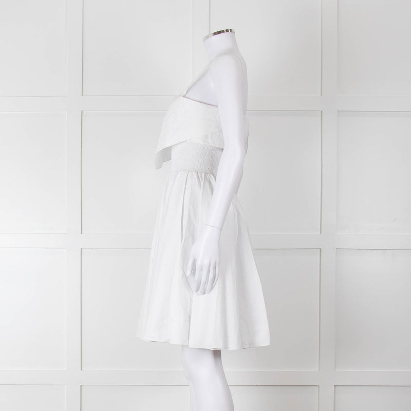 Burberry White Knee Length Dress on Logo Cotton with Smock Waist