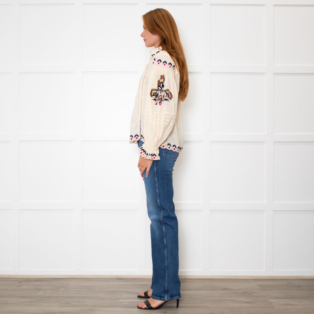 Farm Rio Sand Embroidered Collared Blouse