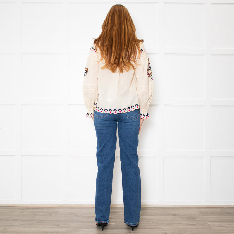 Farm Rio Sand Embroidered Collared Blouse