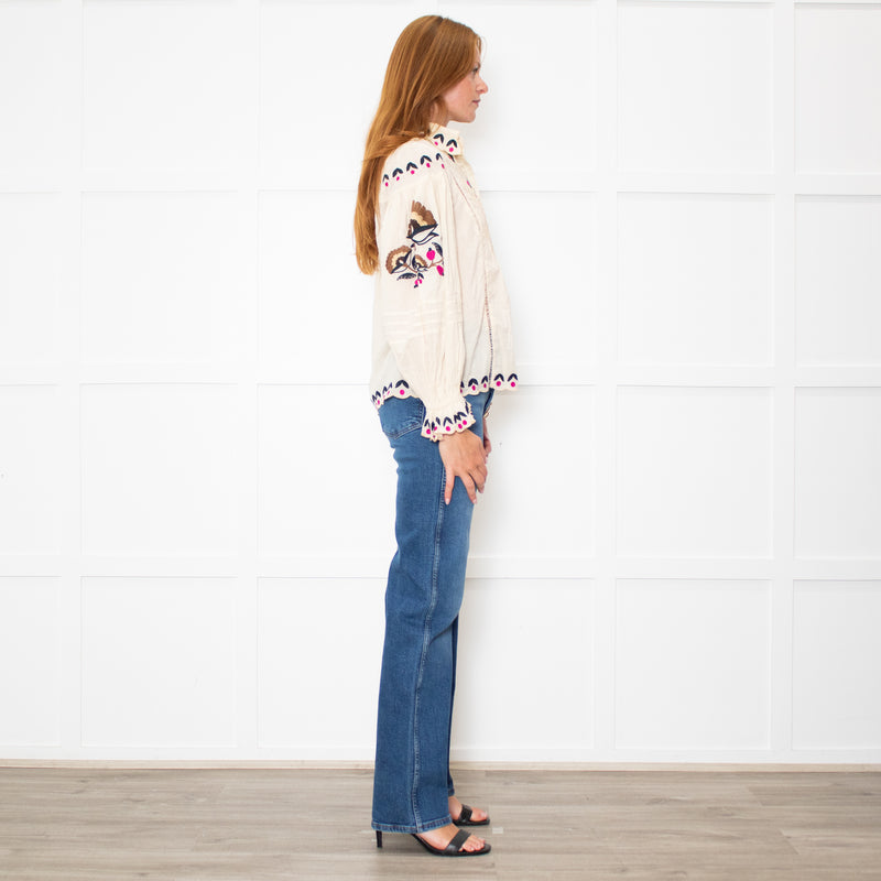 Farm Rio Sand Embroidered Collared Blouse