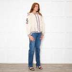 Farm Rio Sand Embroidered Collared Blouse