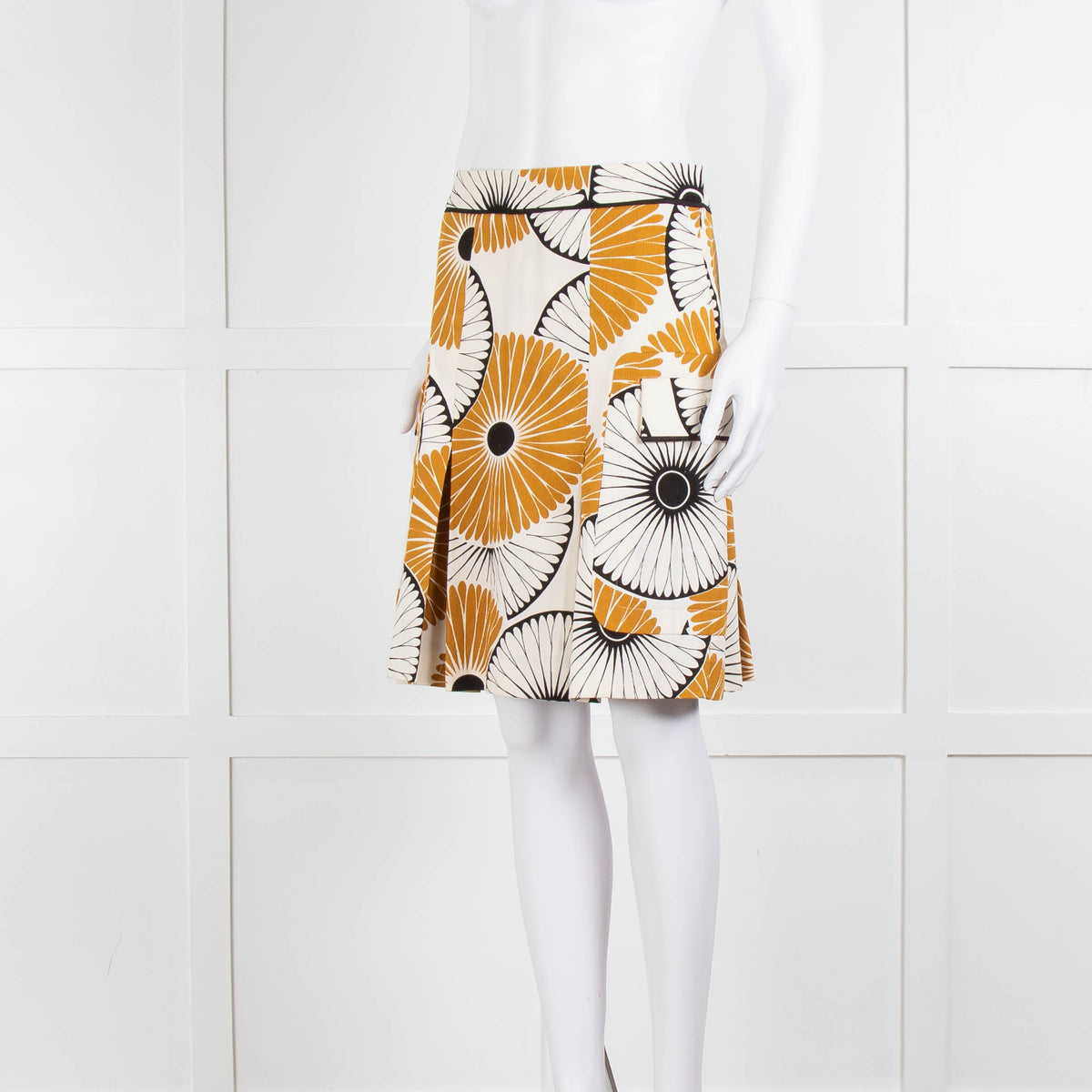 Malene Birger Cream Mustard Black Floral Print Skirt
