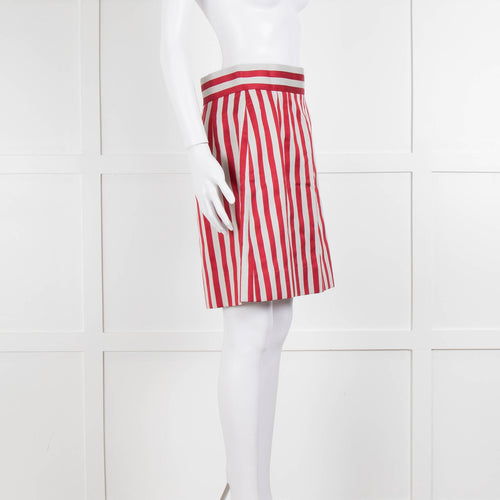 Dolce & Gabbana Red Light Grey Striped Short Skirt