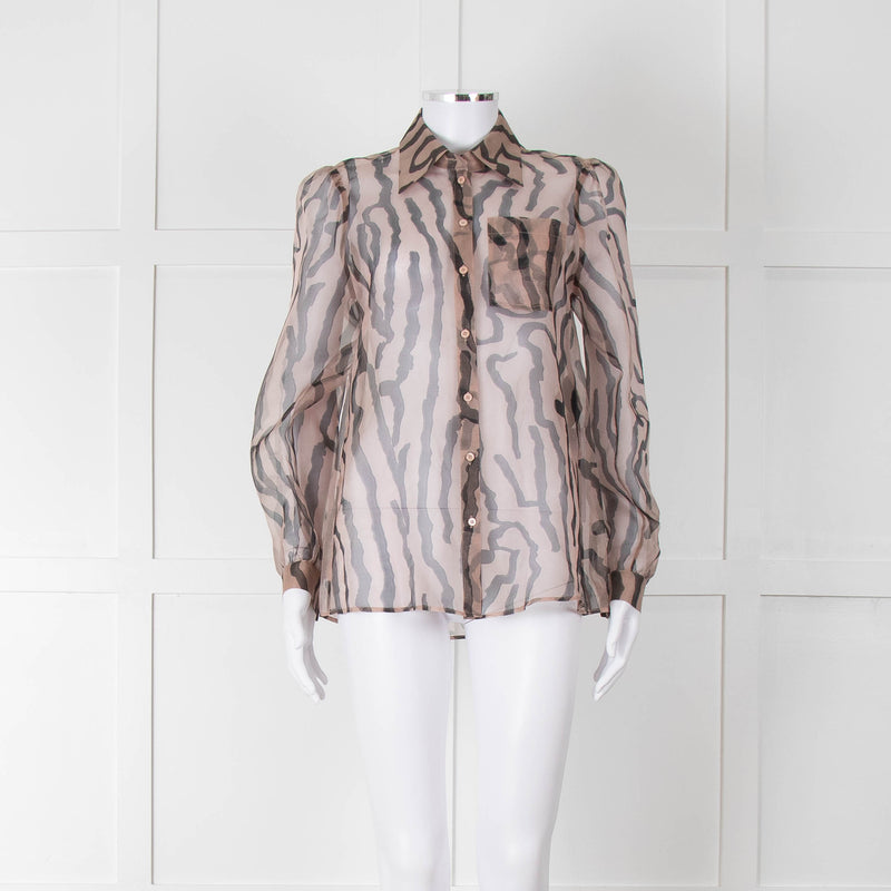 Luisa Cerano Black And Tan Tiger Stripe Sheer Shirt