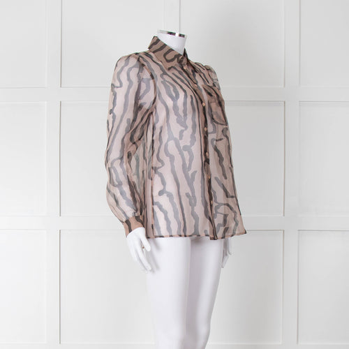 Luisa Cerano Black And Tan Tiger Stripe Sheer Shirt