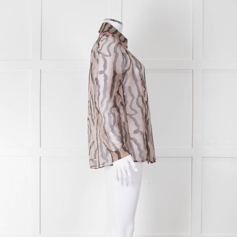 Luisa Cerano Black And Tan Tiger Stripe Sheer Shirt