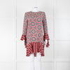 Beulah London Red Black Cream Silk Geometric Print Shift Dress