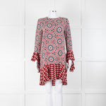 Beulah London Red Black Cream Silk Geometric Print Shift Dress