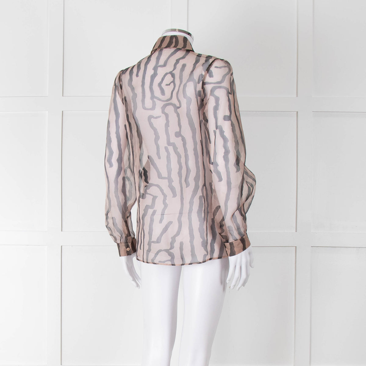 Luisa Cerano Black And Tan Tiger Stripe Sheer Shirt