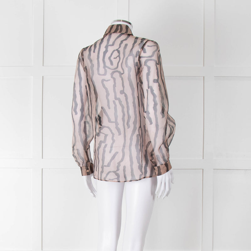 Luisa Cerano Black And Tan Tiger Stripe Sheer Shirt