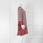 Beulah London Red Black Cream Silk Geometric Print Shift Dress