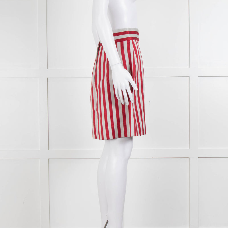 Dolce & Gabbana Red Light Grey Striped Short Skirt