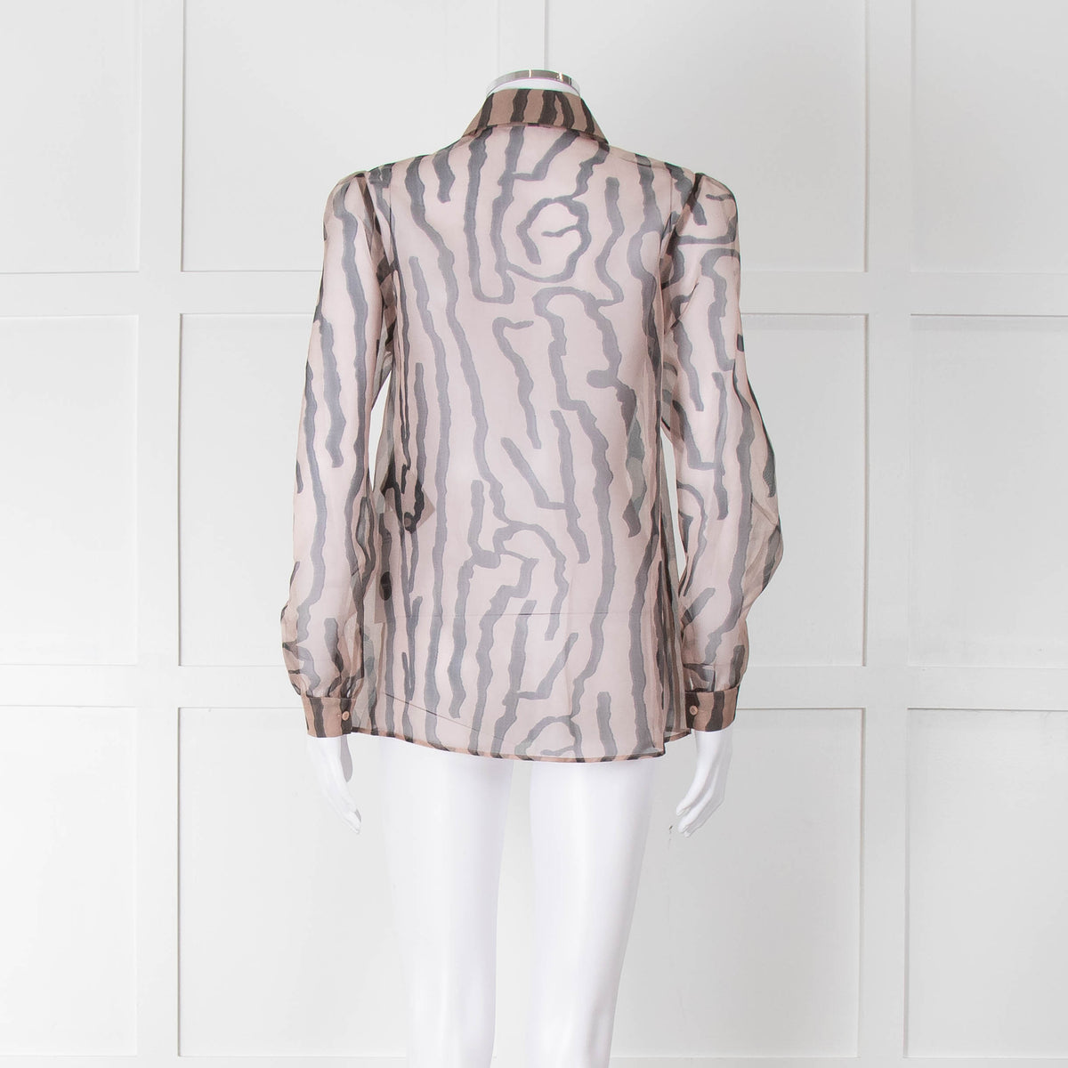 Luisa Cerano Black And Tan Tiger Stripe Sheer Shirt