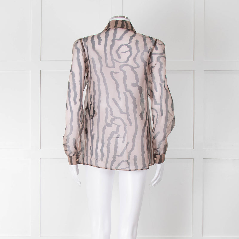 Luisa Cerano Black And Tan Tiger Stripe Sheer Shirt