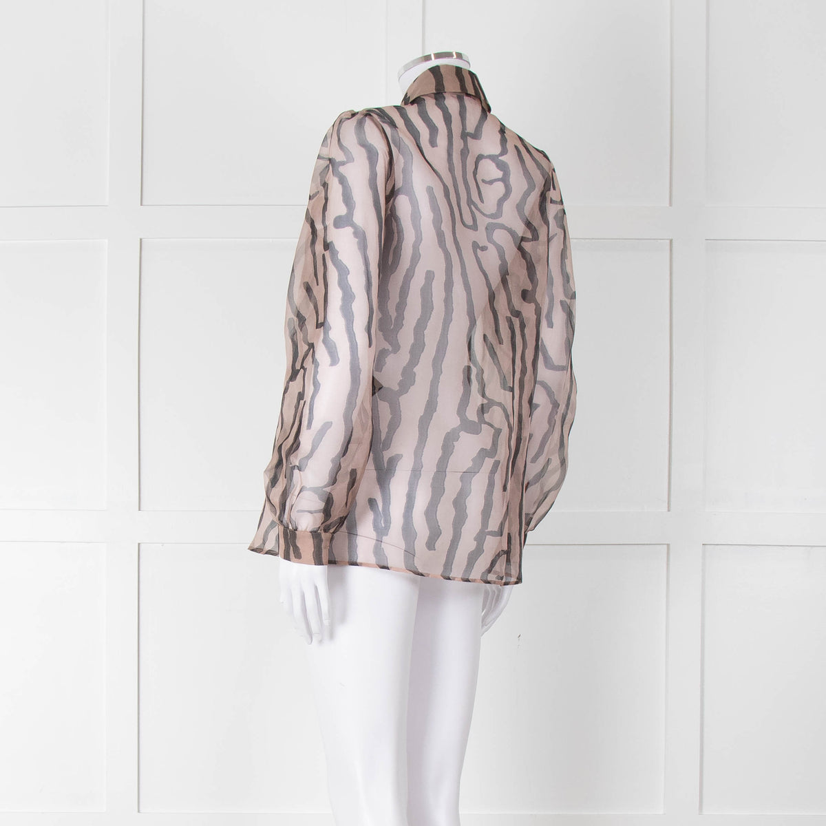 Luisa Cerano Black And Tan Tiger Stripe Sheer Shirt