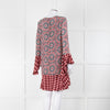 Beulah London Red Black Cream Silk Geometric Print Shift Dress