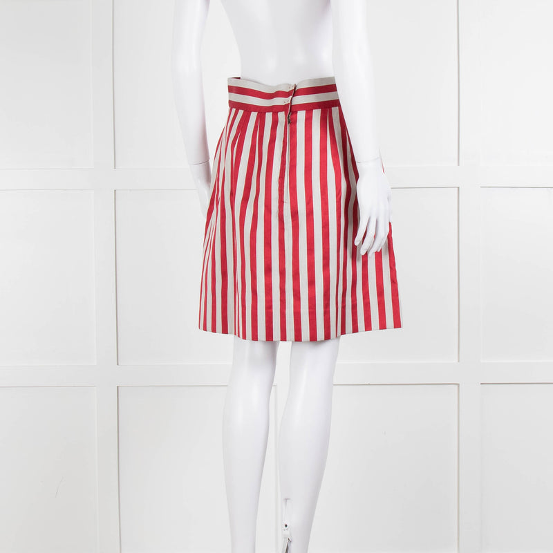 Dolce & Gabbana Red Light Grey Striped Short Skirt