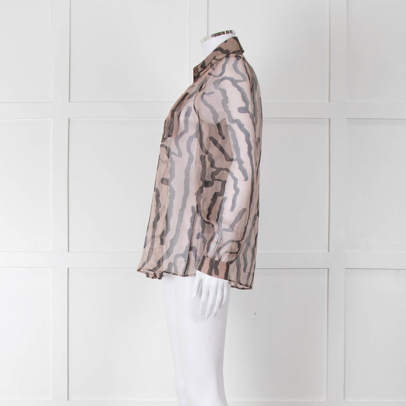 Luisa Cerano Black And Tan Tiger Stripe Sheer Shirt