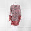 Beulah London Red Black Cream Silk Geometric Print Shift Dress