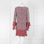 Beulah London Red Black Cream Silk Geometric Print Shift Dress
