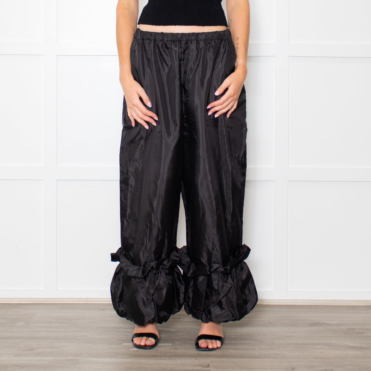 Comme Des Garcons Black Nylon Frill Hem Trousers