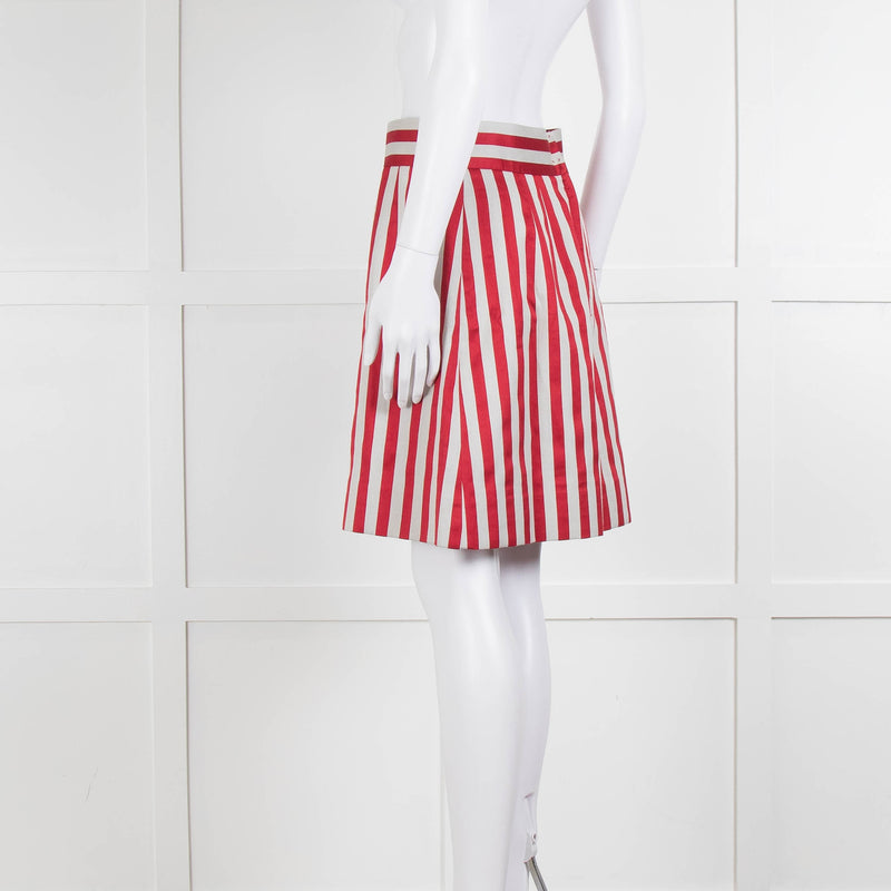 Dolce & Gabbana Red Light Grey Striped Short Skirt