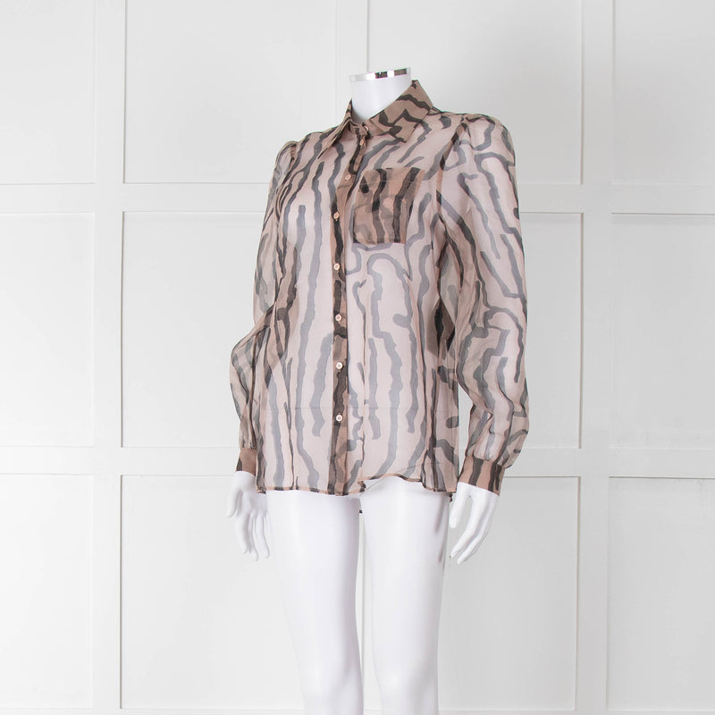 Luisa Cerano Black And Tan Tiger Stripe Sheer Shirt
