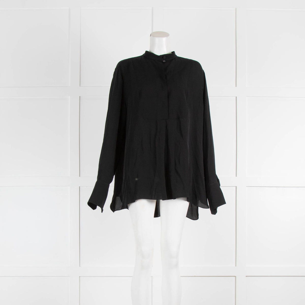 Another Tomorrow Tuxedo Long Sleeve Silk Blouse