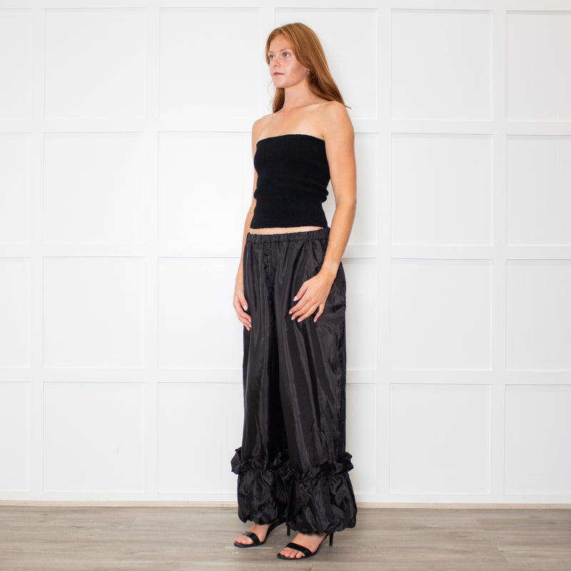 Comme Des Garcons Black Nylon Frill Hem Trousers