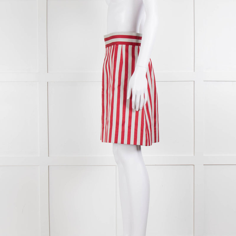 Dolce & Gabbana Red Light Grey Striped Short Skirt