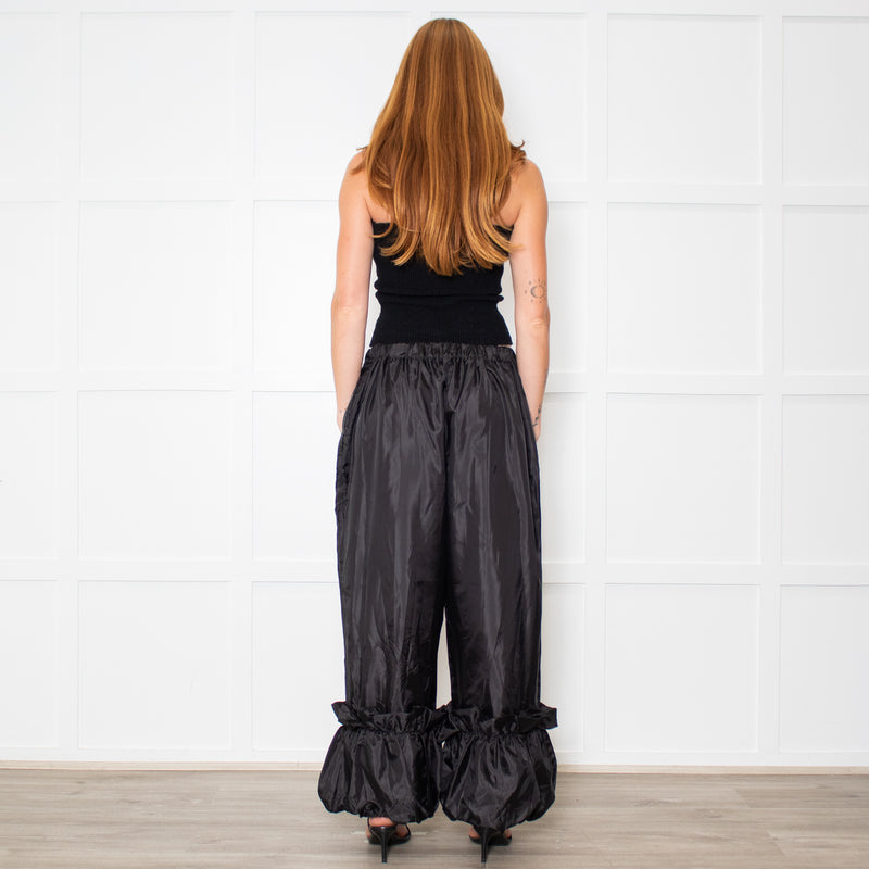 Comme Des Garcons Black Nylon Frill Hem Trousers