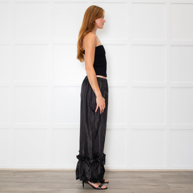 Comme Des Garcons Black Nylon Frill Hem Trousers