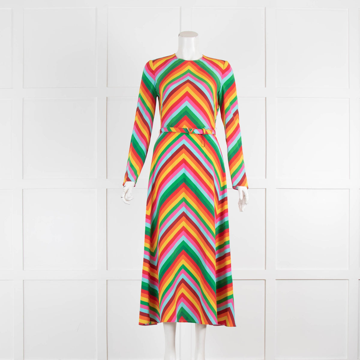 Valentino Garavani Hero Round Neck Crepe De Chine Chevron V Archive 1973 Dress