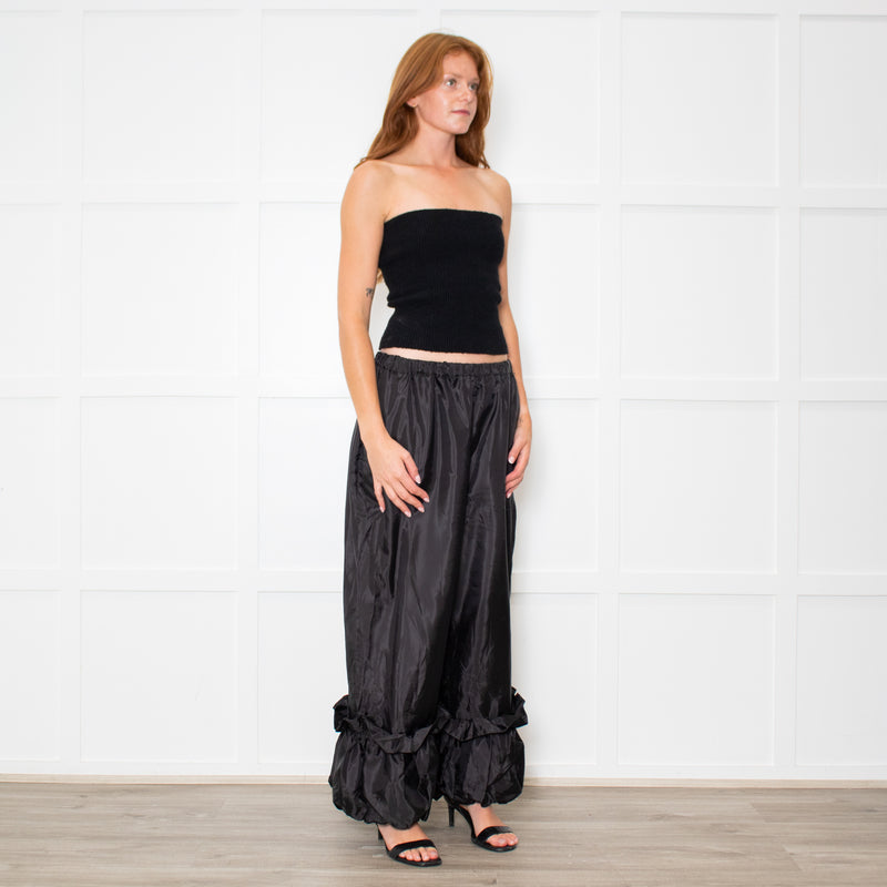 Comme Des Garcons Black Nylon Frill Hem Trousers