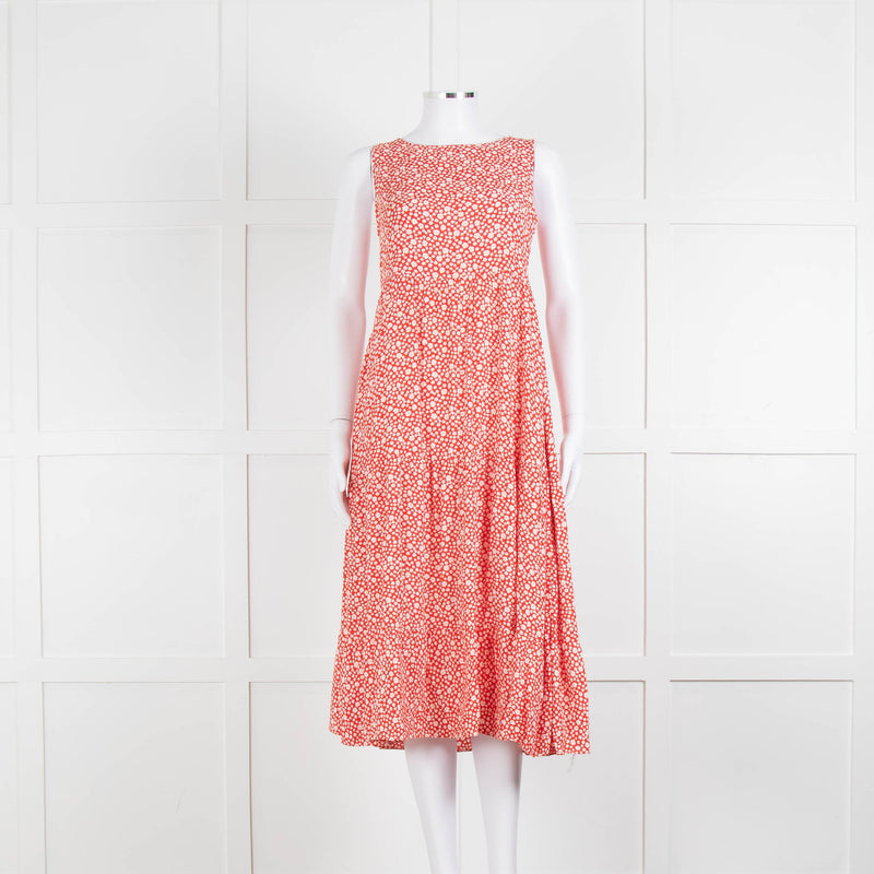 Sezane Red White Floral Sleeveless Tiered Dress