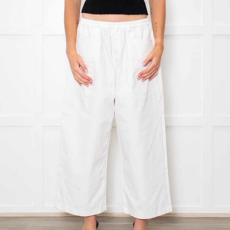 Deiji Studios White Wide Leg Elastic Waist Trousers