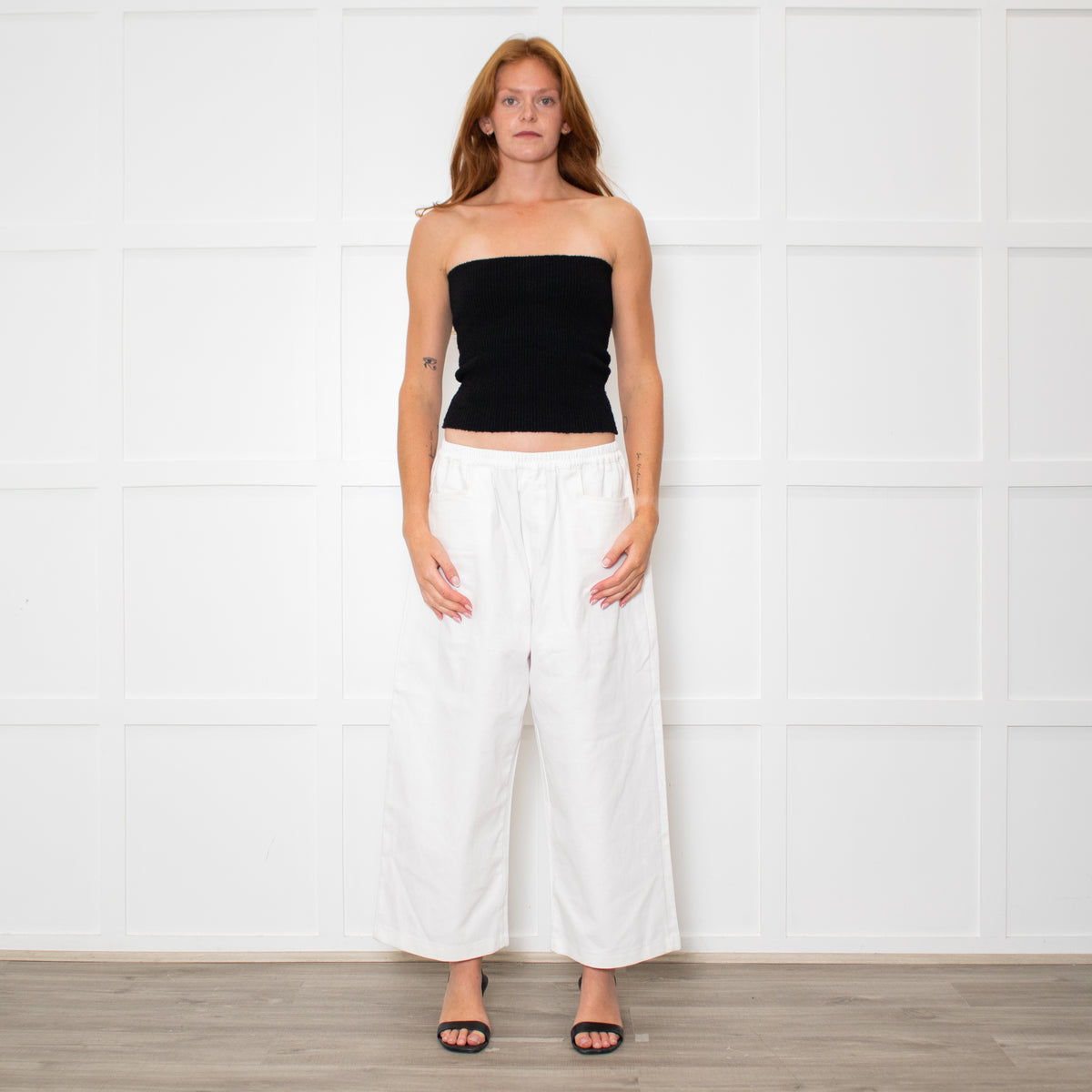 Deiji Studios White Wide Leg Elastic Waist Trousers
