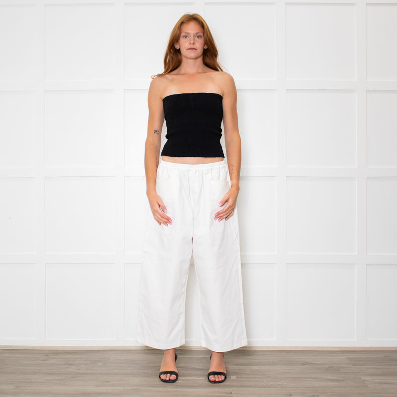 Deiji Studios White Wide Leg Elastic Waist Trousers