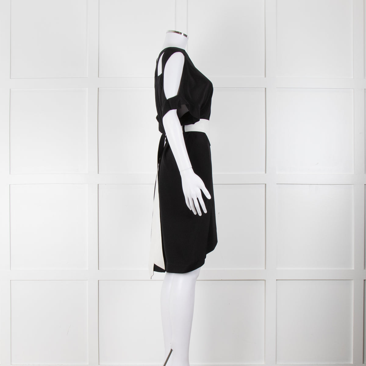 Roland Mouret Black White Silk Belted Sleeveless Dress