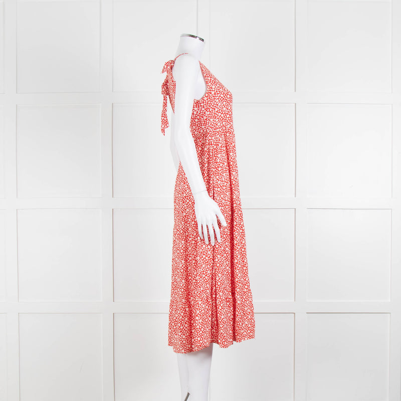Sezane Red White Floral Sleeveless Tiered Dress