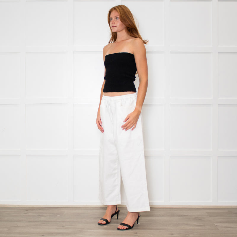 Deiji Studios White Wide Leg Elastic Waist Trousers