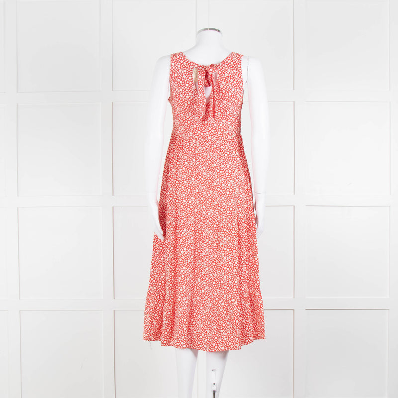 Sezane Red White Floral Sleeveless Tiered Dress