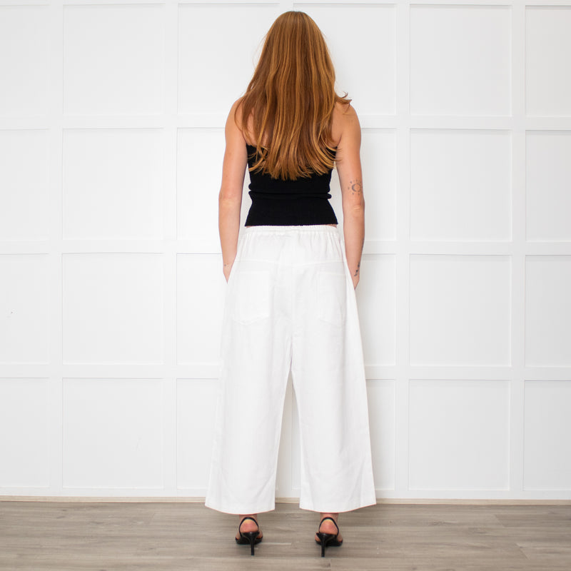Deiji Studios White Wide Leg Elastic Waist Trousers