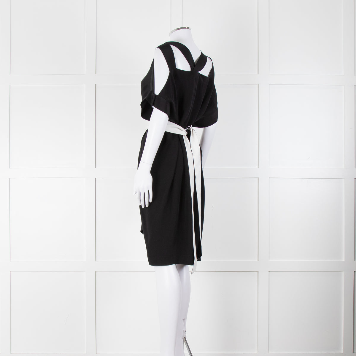 Roland Mouret Black White Silk Belted Sleeveless Dress