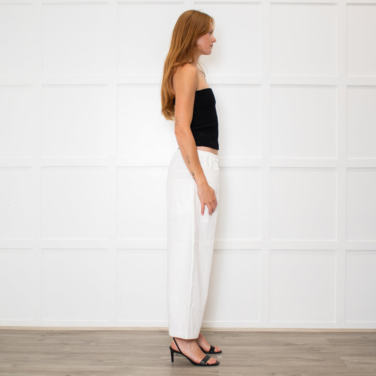 Deiji Studios White Wide Leg Elastic Waist Trousers