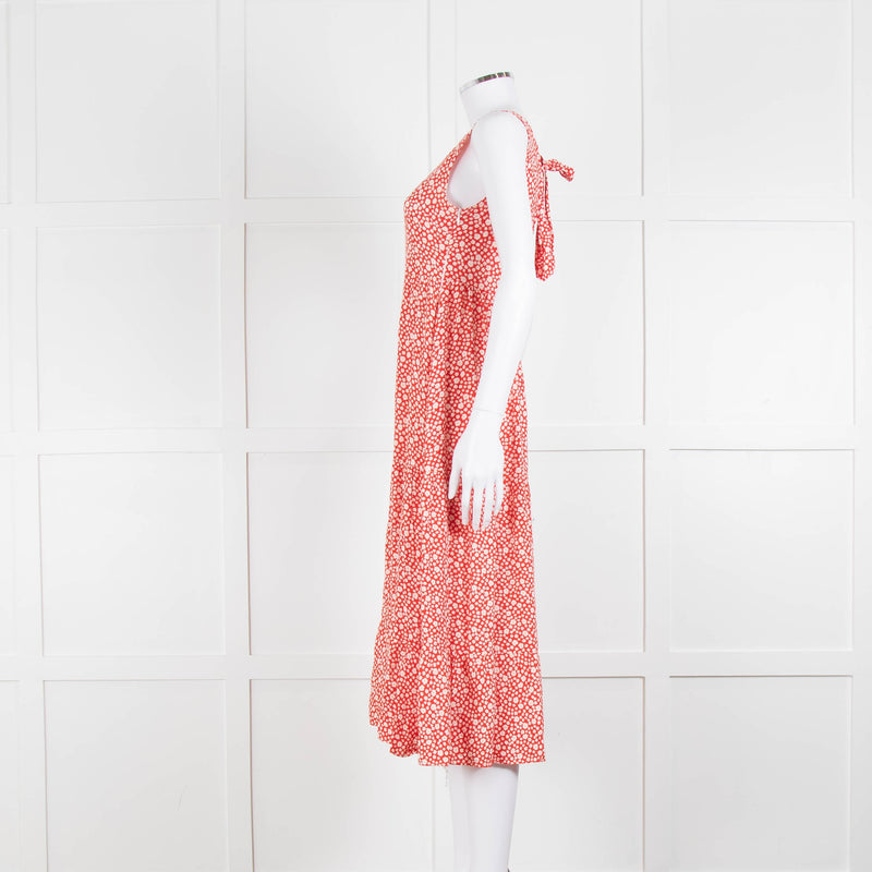 Sezane Red White Floral Sleeveless Tiered Dress