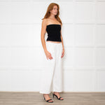 Deiji Studios White Wide Leg Elastic Waist Trousers