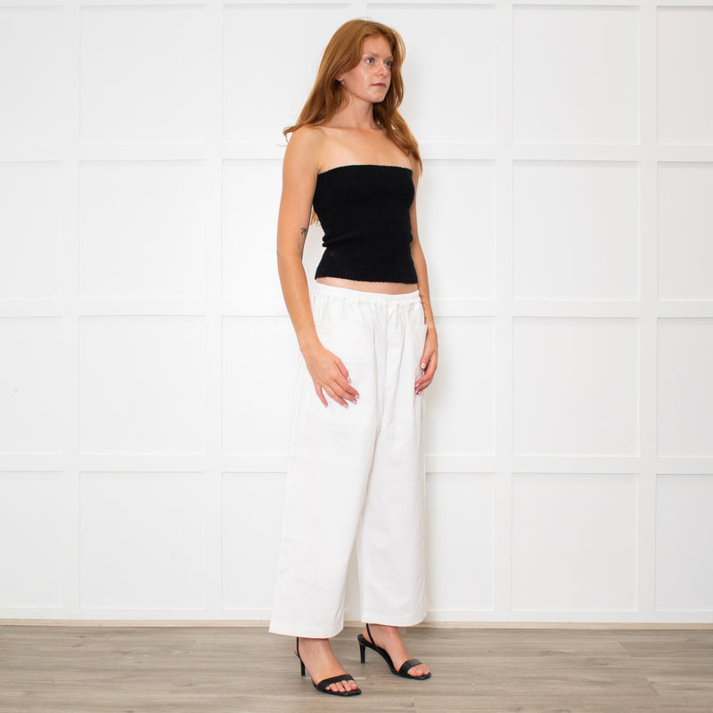 Deiji Studios White Wide Leg Elastic Waist Trousers
