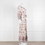Vilshenko Beige Tan Blue Floral Tiered Long Sleeve Maxi Dress