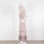 Vilshenko Beige Tan Blue Floral Tiered Long Sleeve Maxi Dress